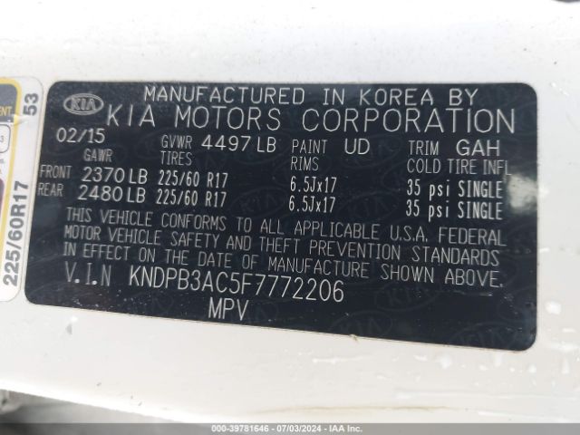 KNDPB3AC5F7772206 KIA Sportage Lx