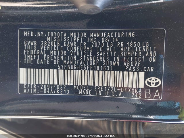 Toyota Corolla S Plus 2015 5YFBURHE5FP181631 Image 9