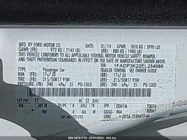 Ford FOCUS SE 2014 1FADP3K22EL254088 Image 9