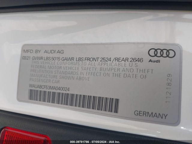 WAUABCF53MA040024 Audi A5 Sportback Premium 40 Tfsi Quattro S Tronic