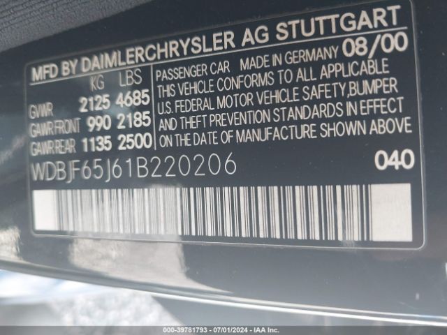 2001 MERCEDES-BENZ E-CLASS WDBJF65J61B220206 Photo 8