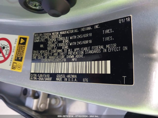 Toyota Highlander Le Plus 2018 5TDBZRFH3JS825318 Image 9