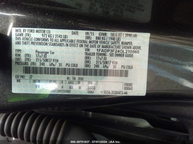 1FADP3F24GL210560 Ford FOCUS SE