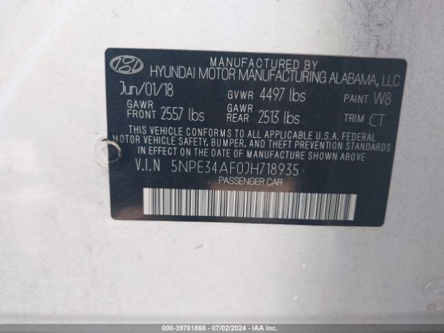 5NPE34AF0JH718935 Hyundai Sonata Sport+