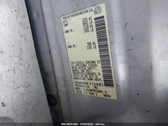 1N4AA6AP9HC456885 Nissan Maxima 3.5 Platinum