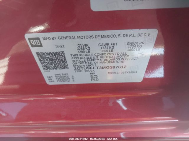 3GTU9FET3MG387612 GMC Sierra 1500 4wd  Short Box Denali
