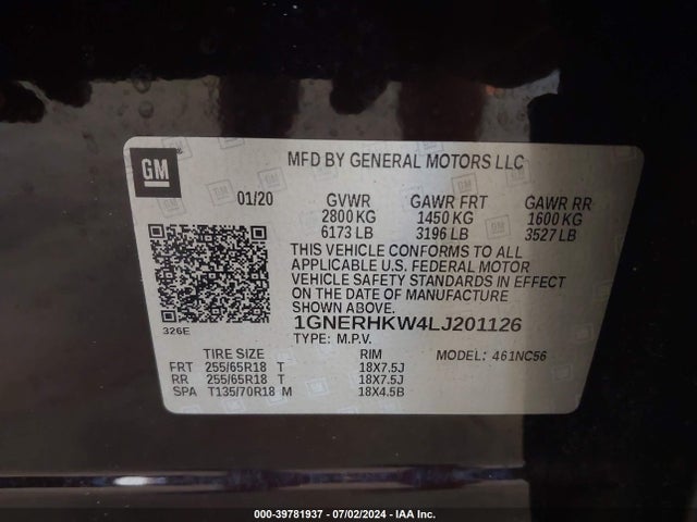 Chevrolet Traverse Lt Leather 2020 1GNERHKW4LJ201126 Image 9
