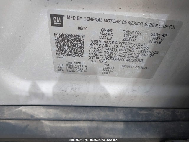 Chevrolet TRAX LS 2019 3GNCJKSB4KL403058 Image 9