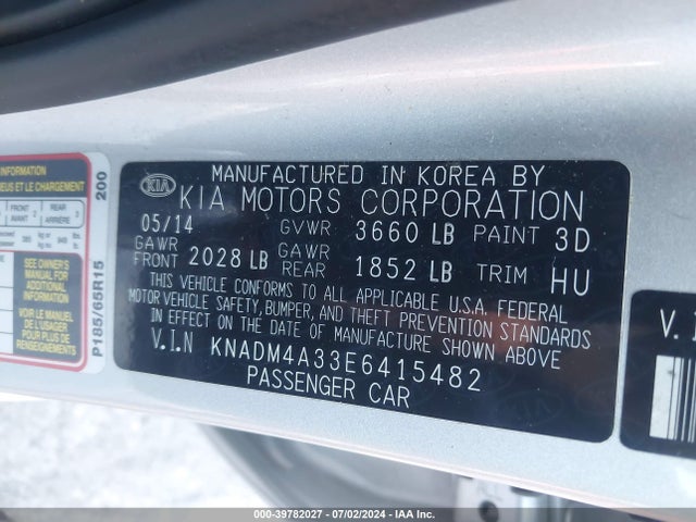 KIA RIO LX 2014 KNADM4A33E6415482 Image 9