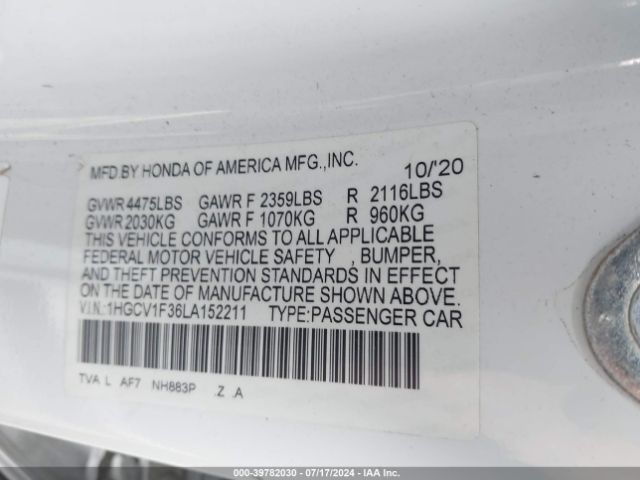 1HGCV1F36LA152211 Honda Accord Sport