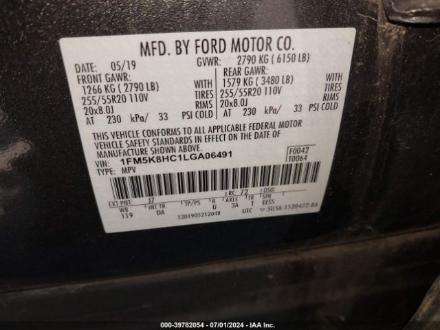 1FM5K8HC1LGA06491 Ford Explorer Platinum