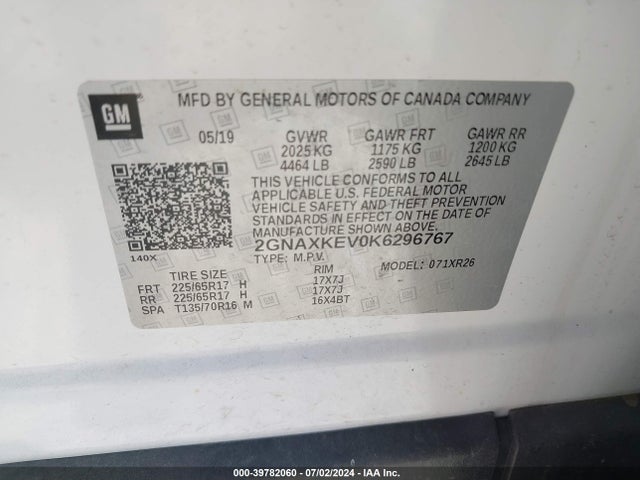Chevrolet EQUINOX LT 2019 2GNAXKEV0K6296767 Image 9