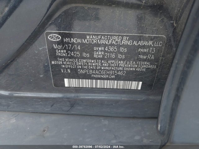 Hyundai SONATA GLS 2014 5NPEB4AC6EH915462 Image 12