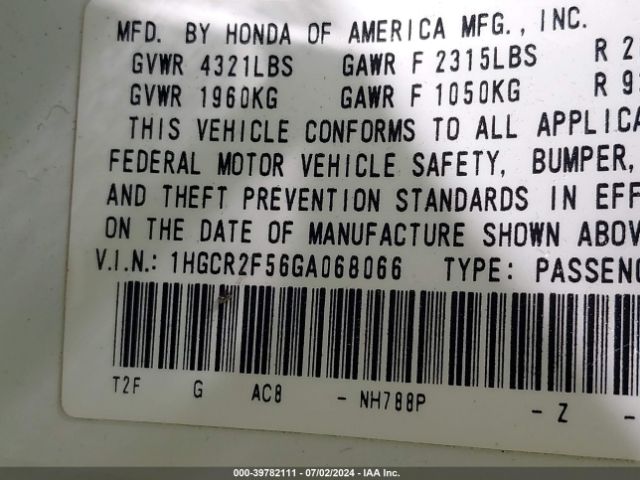 1HGCR2F56GA068066 Honda Accord Sport