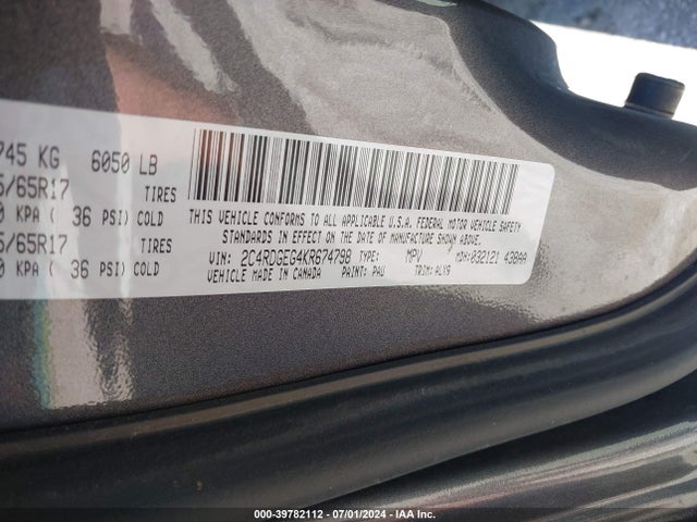 Dodge Grand Caravan Gt 2019 2C4RDGEG4KR674798 Image 9