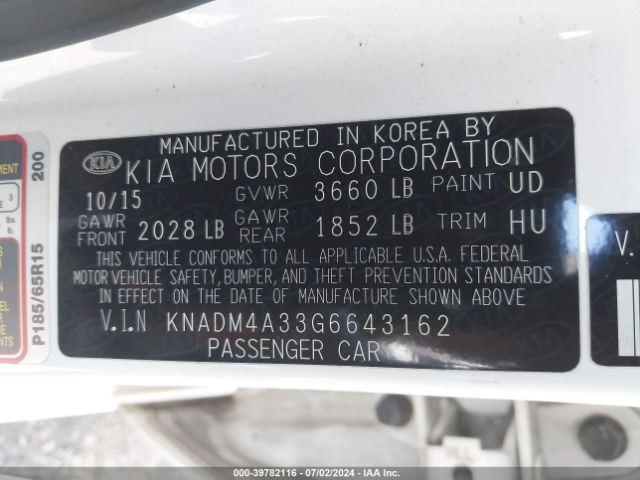 KNADM4A33G6643162 KIA RIO LX