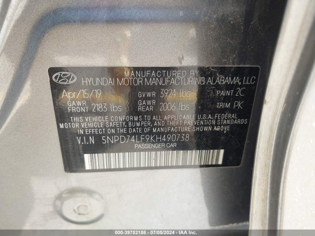 Hyundai ELANTRA SE 2019 5NPD74LF9KH490738 Image 9