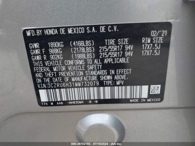 3CZRU6H31MM732079 Honda Hr-v Awd Lx