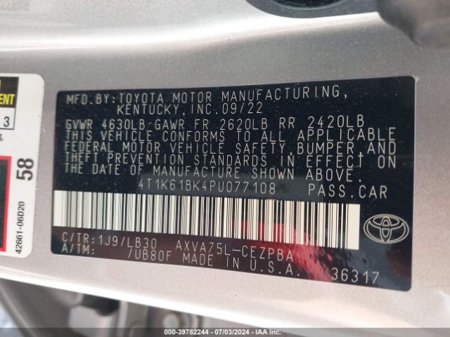 4T1K61BK4PU077108 Toyota Camry Xse Awd