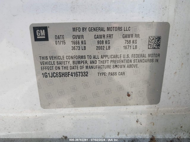 Chevrolet Sonic Lt Auto 2015 1G1JC6SH8F4167332 Image 9