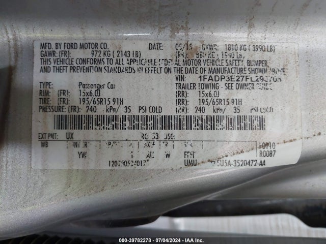 Ford FOCUS S 2015 1FADP3E27FL293708 Image 9