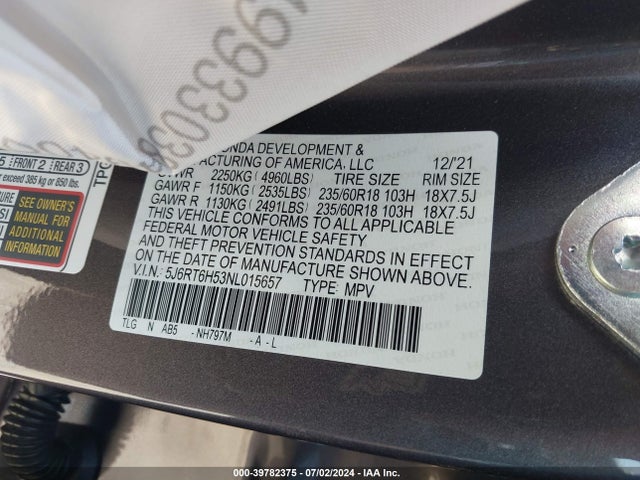 Honda Cr-v Hybrid Ex 2022 5J6RT6H53NL015657 Image 9