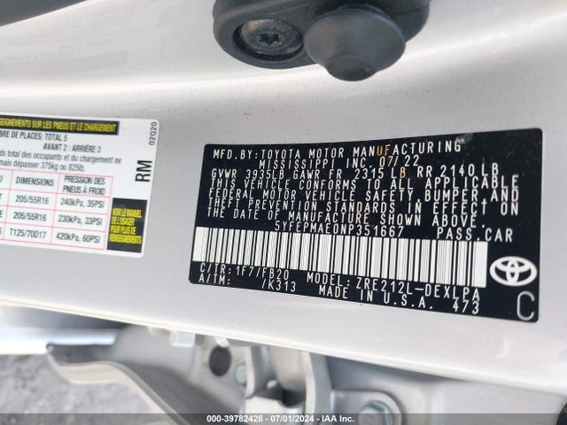 Toyota COROLLA LE 2022 5YFEPMAE0NP351667 Image 9