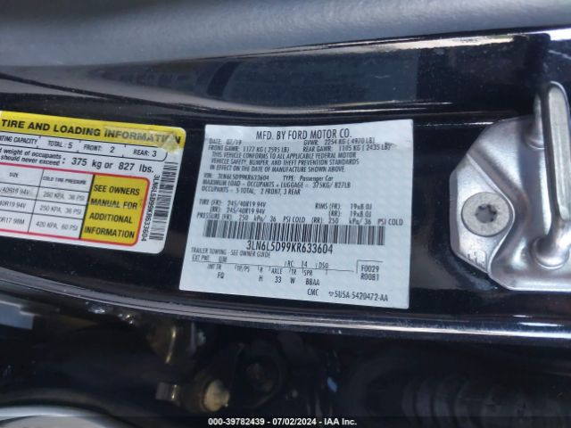 3LN6L5D99KR633604 Lincoln Mkz Reserve I
