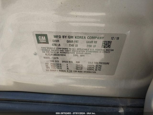 KL7CJKSB6LB310244 Chevrolet Trax Fwd Ls