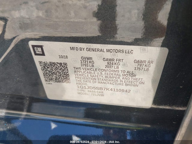 Chevrolet Sonic Lt Auto 2019 1G1JD5SB7K4110942 Image 9