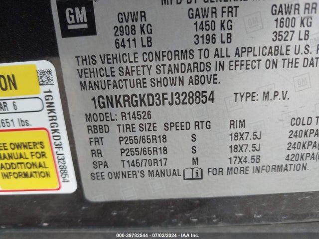 Chevrolet Traverse 1lt 2015 1GNKRGKD3FJ328854 Image 9