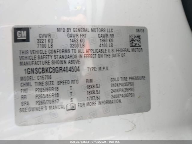1GNSCBKC8GR404504 Chevrolet Tahoe Lt