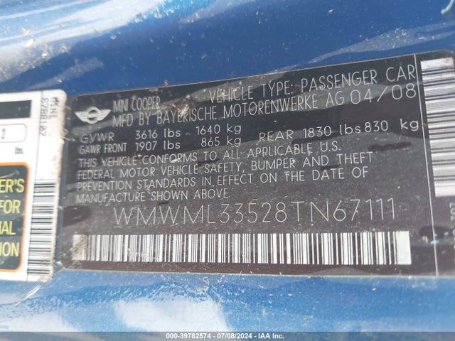 2008 MINI COOPER CLUBMAN WMWML33528TN67111 Photo 8