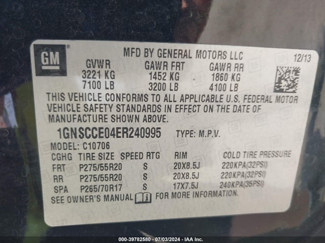 Chevrolet Tahoe Ltz 2014 1GNSCCE04ER240995 Image 9