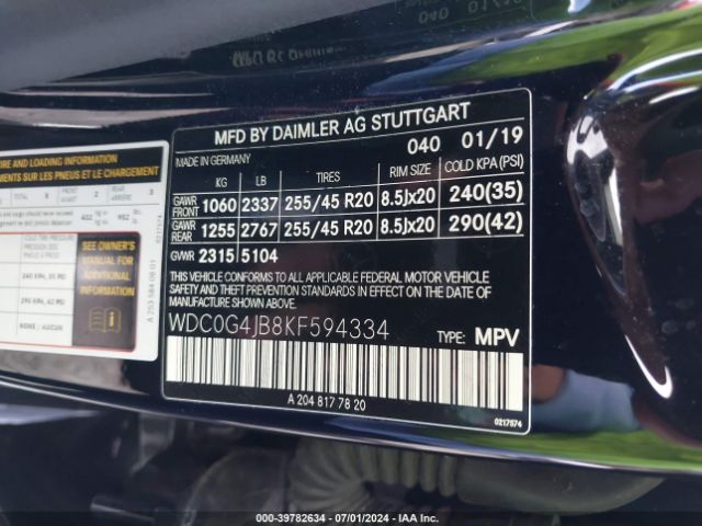 WDC0G4JB8KF594334 Mercedes-Benz GLC 300
