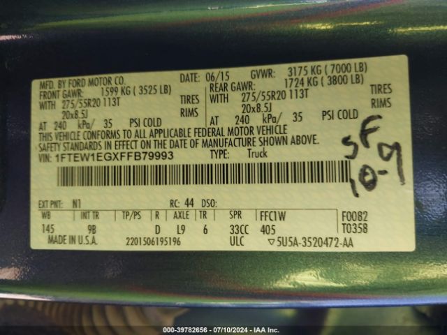 1FTEW1EGXFFB79993 Ford F-150 Platinum