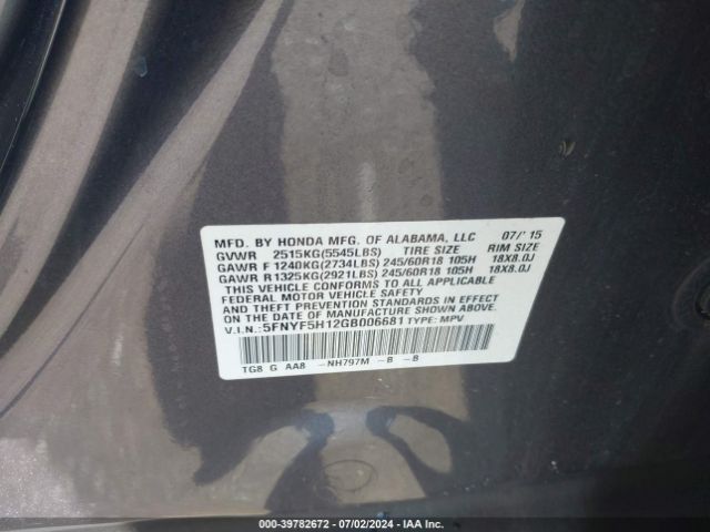 5FNYF5H12GB006681 Honda PILOT LX