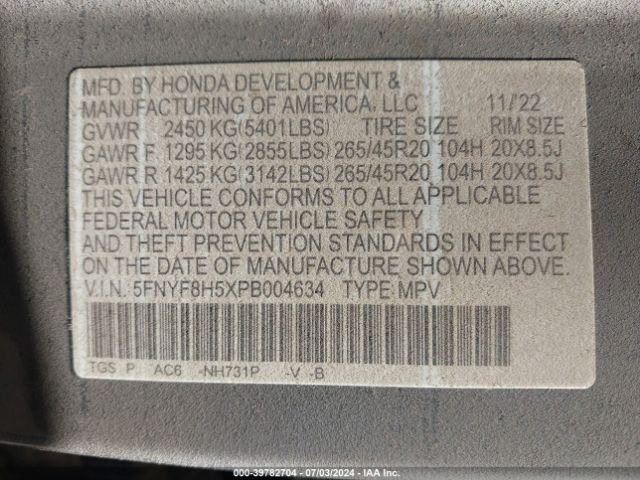 5FNYF8H5XPB004634 Honda Passport Awd Ex-l