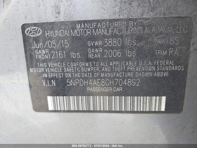 Hyundai ELANTRA SE 2016 5NPDH4AE8GH704892 Image 9