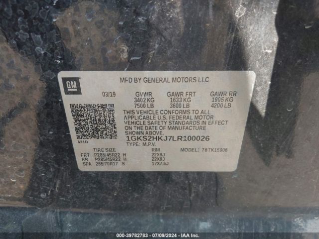 1GKS2HKJ7LR100026 GMC Yukon Xl 4wd Denali