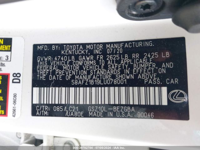 58AFZ1B19LU078001 Lexus Es 350 Ultra Luxury