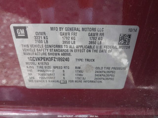1GCVKPEH3FZ189240 Chevrolet Silverado 1500 Wt