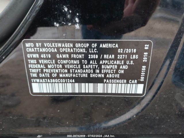 1VWAS7A38GC031244 Volkswagen Passat 1.8t S