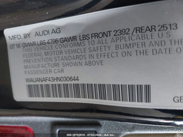 WAUANAF43HN030644 Audi A4 2.0t Premium
