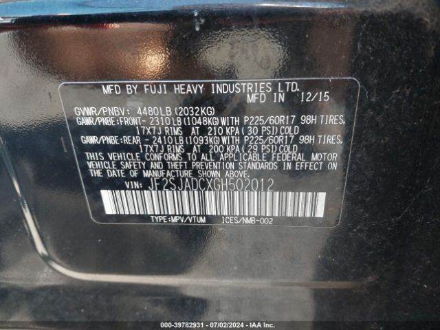 JF2SJADCXGH502012 Subaru Forester 2.5i Premium