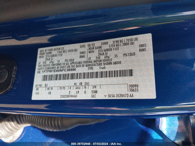 Ford F-150 Xlt 2022 1FTFW1E80NFC38996 Image 9