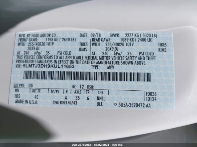 5LMTJ3DH9KUL11653 Lincoln Mkc Reserve
