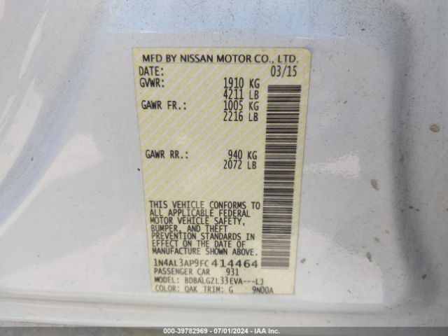 1N4AL3AP9FC414464 Nissan Altima 2.5 S
