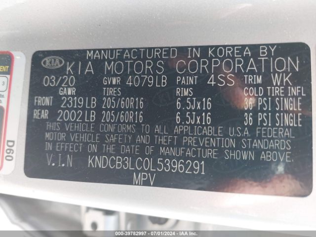 KNDCB3LC0L5396291 KIA NIRO LX