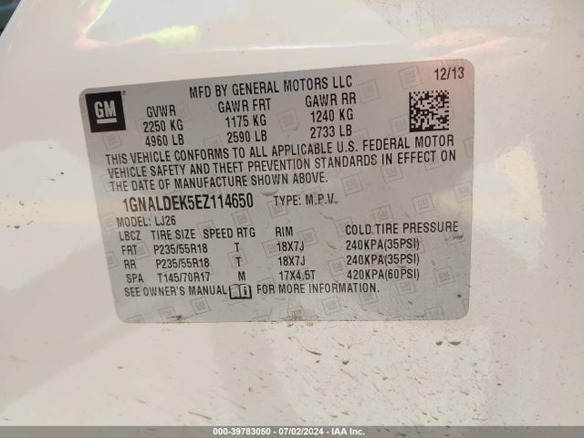 Chevrolet Equinox Ltz 2014 1GNALDEK5EZ114650 Image 9